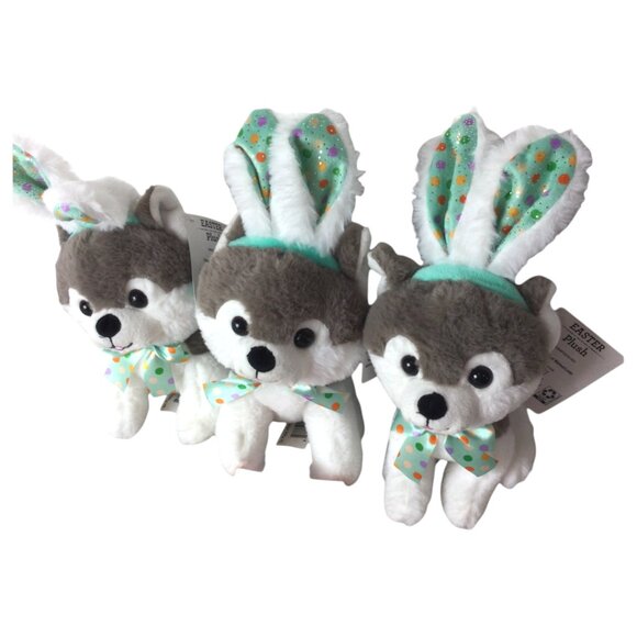 Lot of 3 Way to Celebrate Easter Stuffed Animal Small Puppy Dotted Bow Plush Toy - Picture 1 of 7